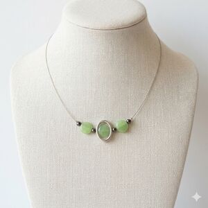 Elegant Green Beaded Statement Necklace | Silver Chain Jewelry  Spring Accessory